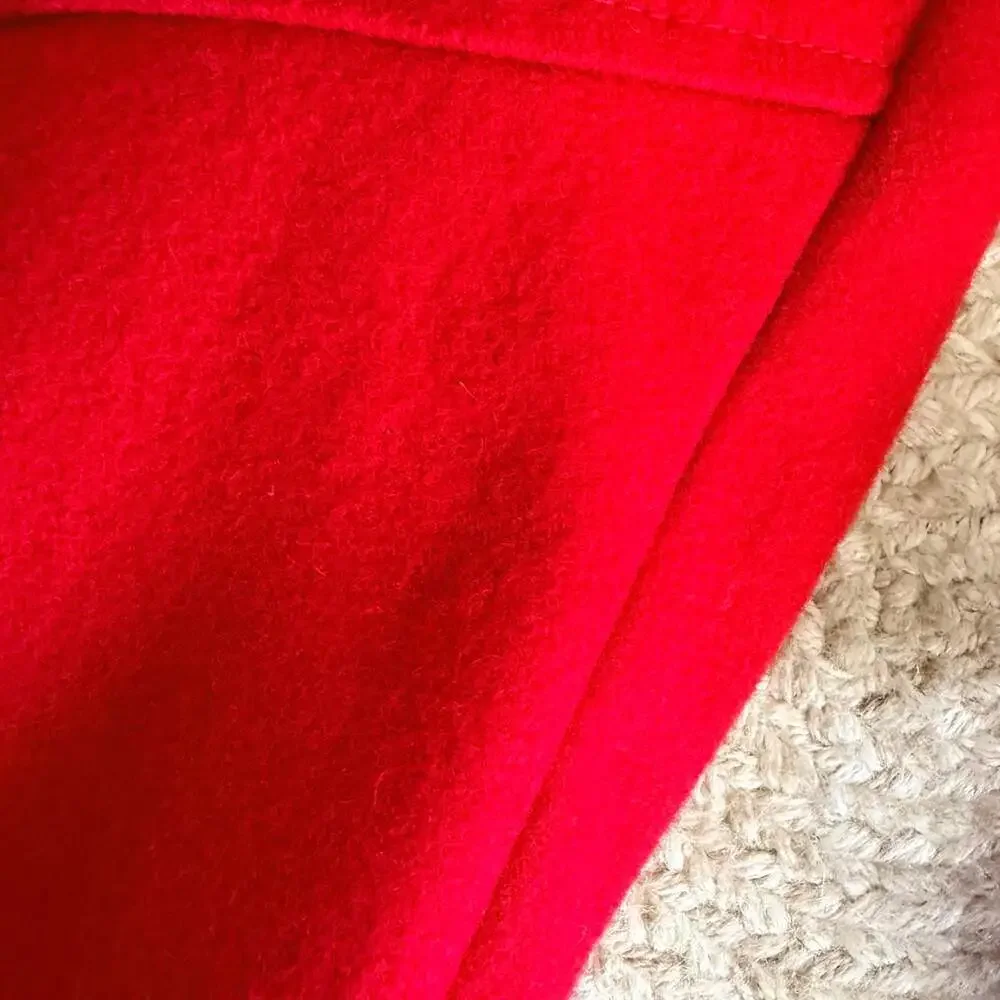 Michael Kors Red Asymmetrical Belted Wool Blend Peacoat with Gold Hardware